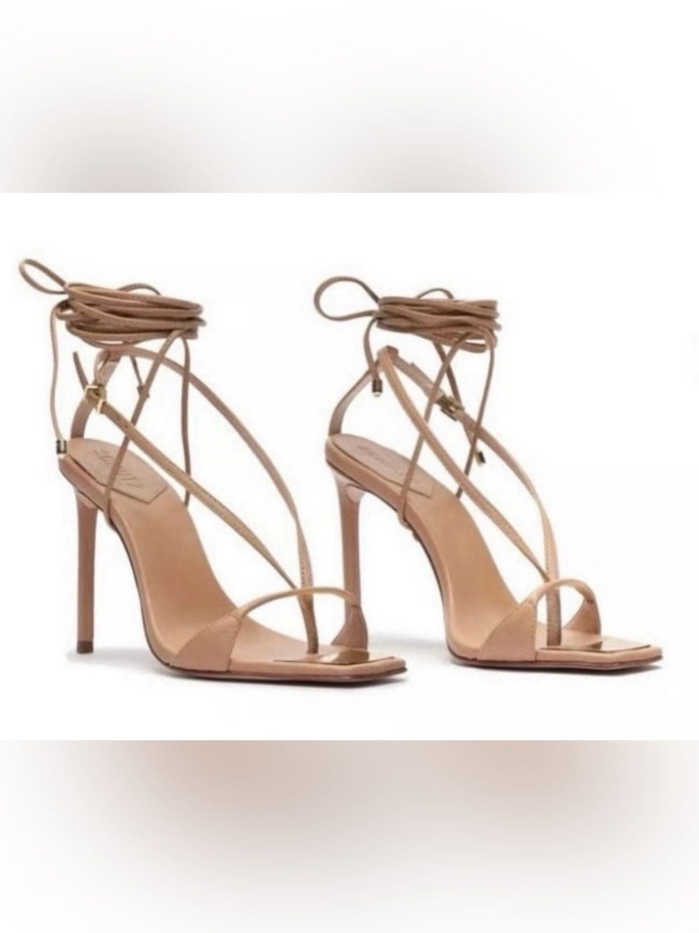 Schutz Nude Beige Vikki Ankle Tie High Heel Strappy Sandals - Size 6.5